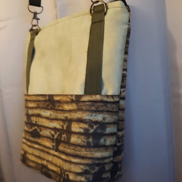 New Travel Sling bag Western Bear Paw Prints design Sage Suede Brown blue rustic - Picture 12 of 14